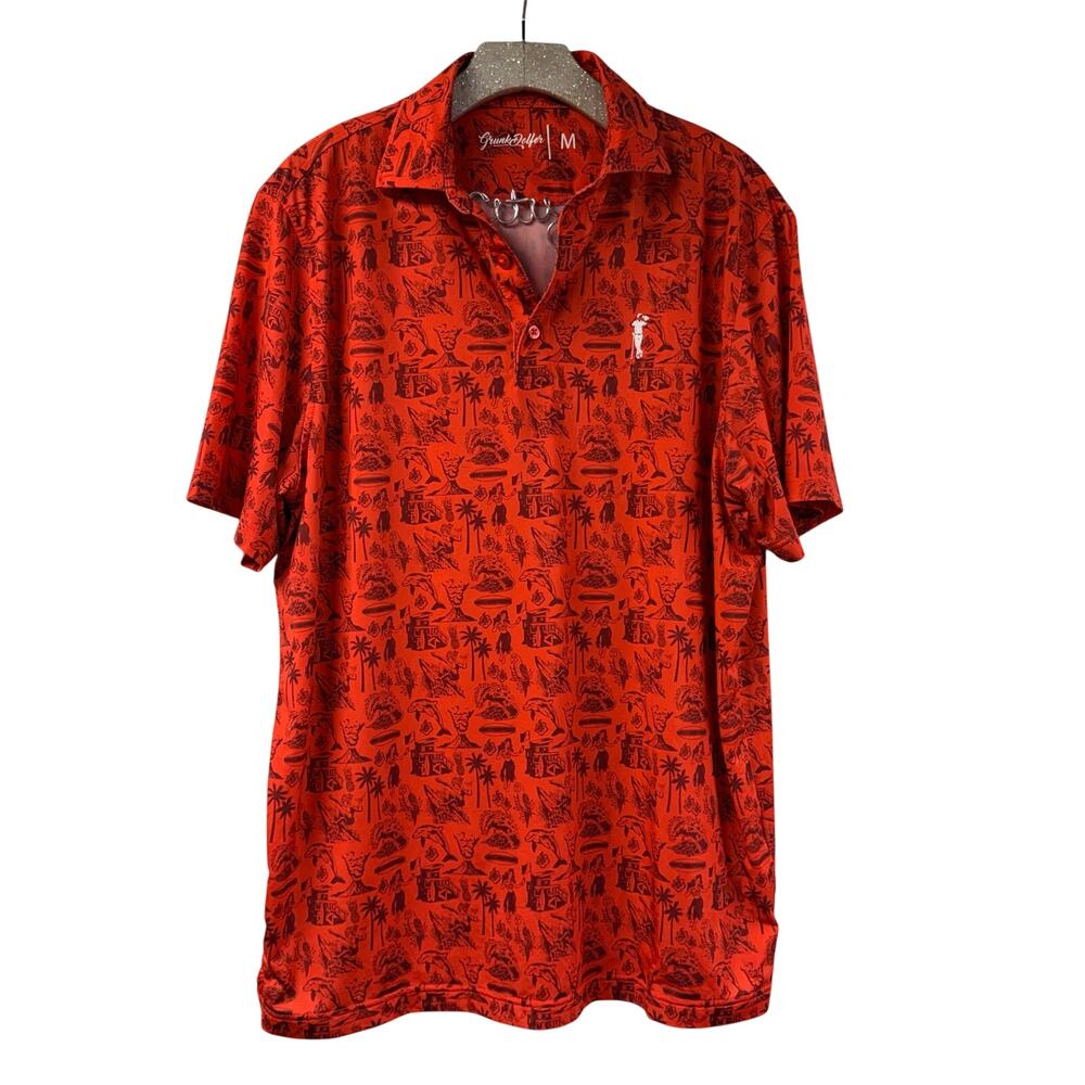 Grunk Dolfer Red Hawaiian Polo Shirt Men’s Medium